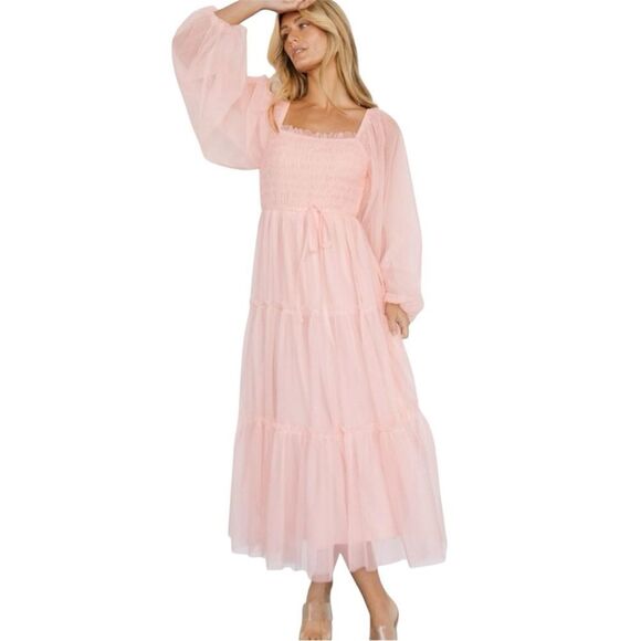 Baltic Born Katrina Tulle Maxi Dress in Blush Pink Size Small - Picture 1 of 10